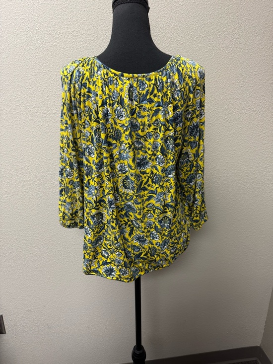 Michael Kors Yellow Blue Floral Peasant Top Large Boho Stretch Blouse - Picture 4 of 7